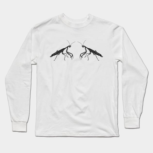 Praying Mantises in Love - cute and fun animal design on white Long Sleeve T-Shirt by Green Paladin